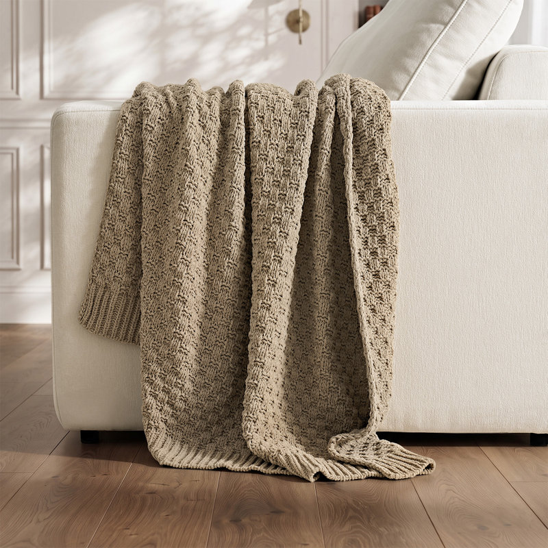 Jeté en tricot de chenille épais EVERGRACE, L 60 po x l 80 po, Foyer taupe