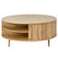 Table basse à plateau relevable rond de 39 pouces avec rangement caché, porte coulissante, pieds en pin massif et finition bois ondulé
