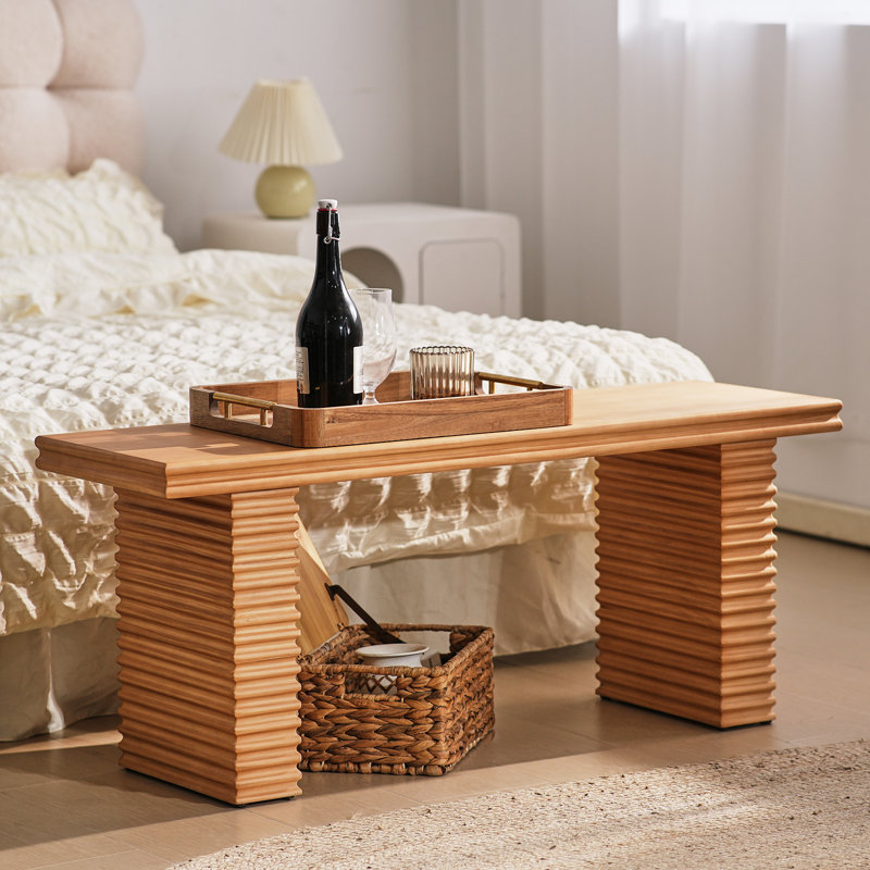 Banc en bois massif rustique l 42,5 po Invaldi, conception cannelée pour entrée, chambre à coucher et salon, Clair