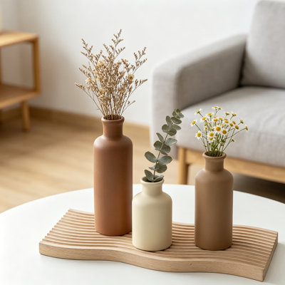 Set Of 3 Modern Ceramic Vases, Neutral Bottle-Shaped Home Decor For Farmhouse, Rustic, Or Contemporary Spaces, Perfect As Housewarming Or Wedding Gifts