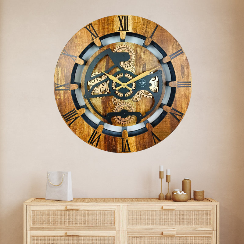 Solid Wood Wall Clock, Vintage Brown