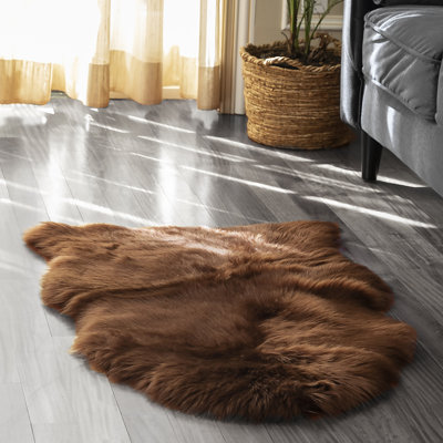 Single Pelt Faux Fur Washable Brown Area Rug - 2' x 3'
