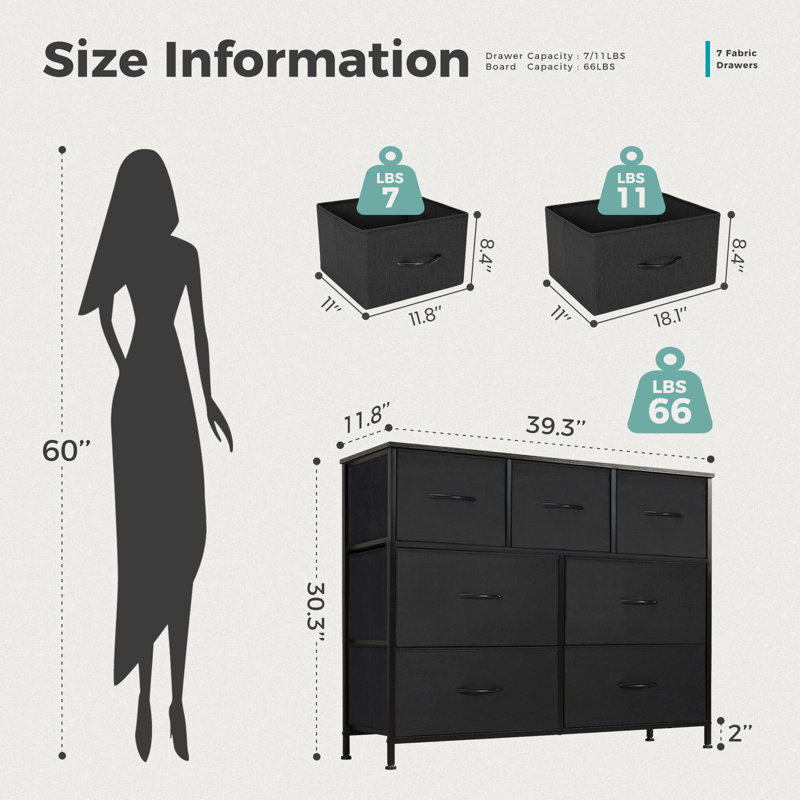  Tall Dresser for Bedroom Tall Fabric Dresser with Wooden Top - Tall Drawers, Sturdy Storage Tower for Bedroom, Closet, Nursery, Entryway, Kids Room