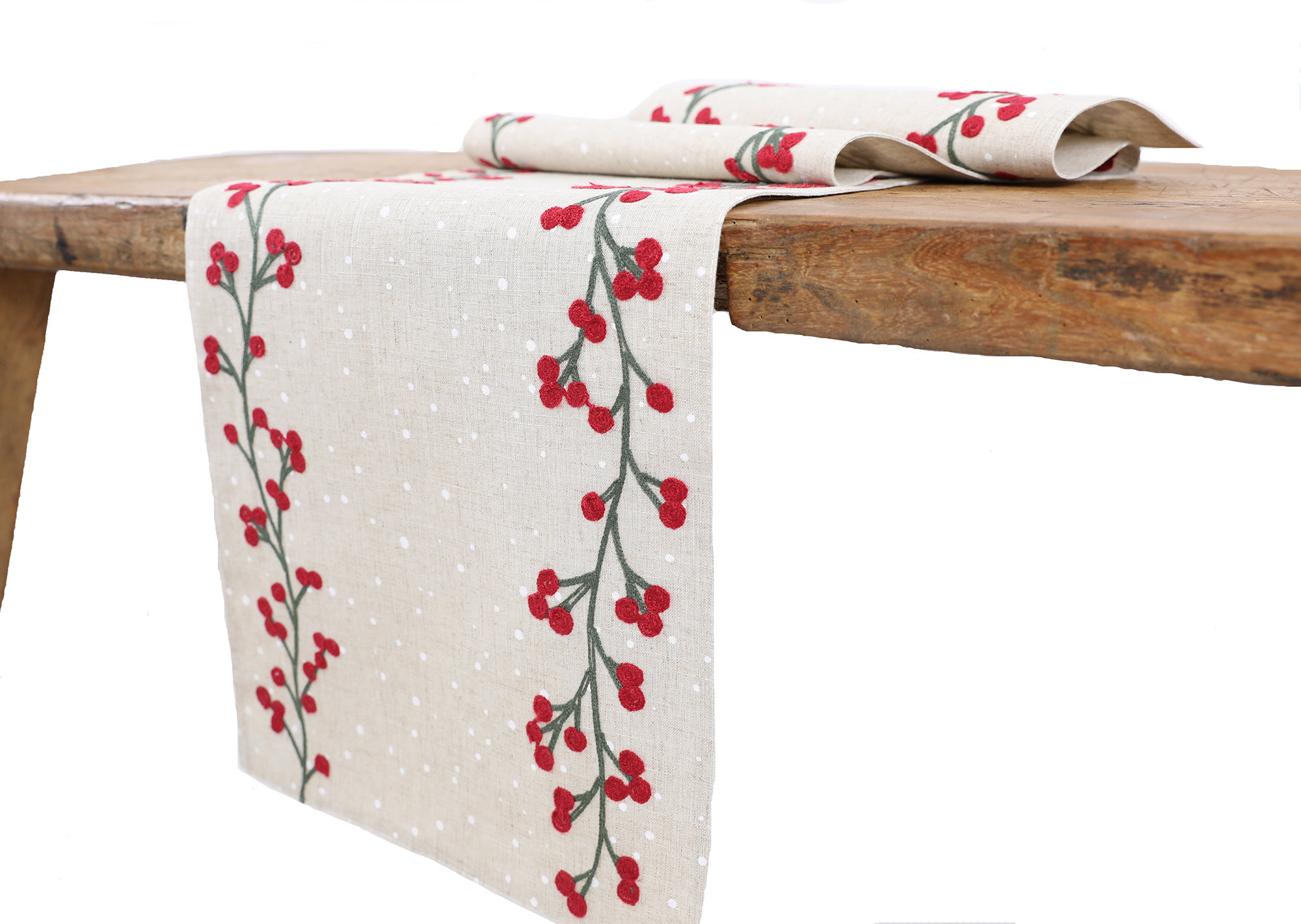15 in. x 70 in. Winter Pine Cones & Branches Crewel Embroidered Table Runner, Natural 15 in. x 70 in. Winter Pine Cones & Branches Crewel Embroidered Table Runner, Natural
