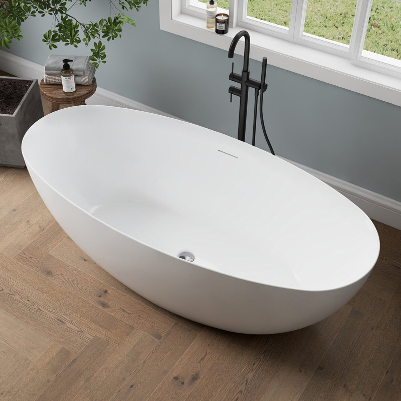 Baignoire autoportante profonde en acrylique 65 po, Ovale