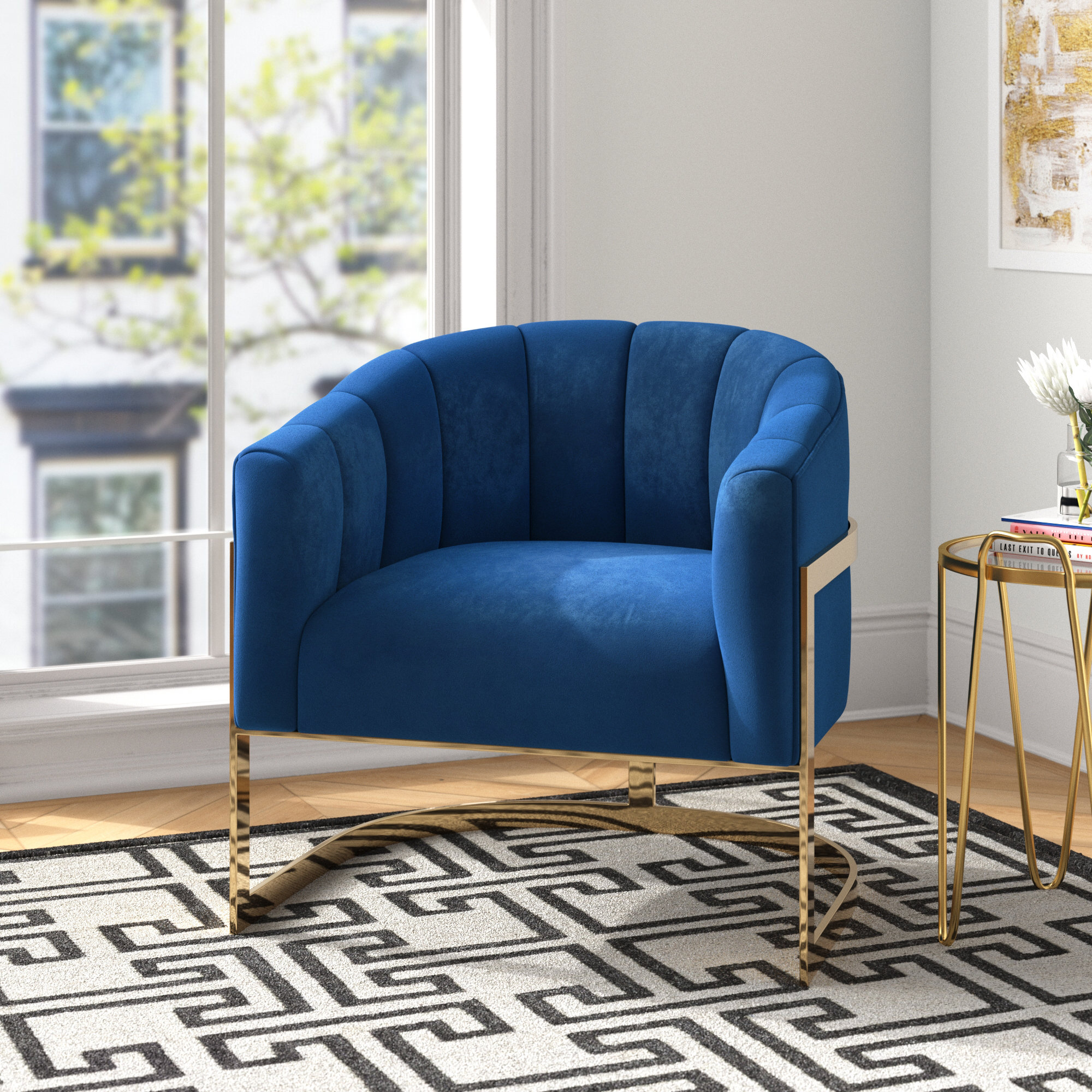 Blue velvet barrel chair discount