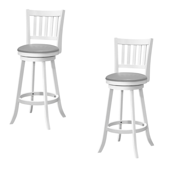 Ensemble de 2 tabourets Leo, pivotant, similicuir, bois massif, Tabouret de bar (siège d'une hauteur de 29 po), Gris, blanc