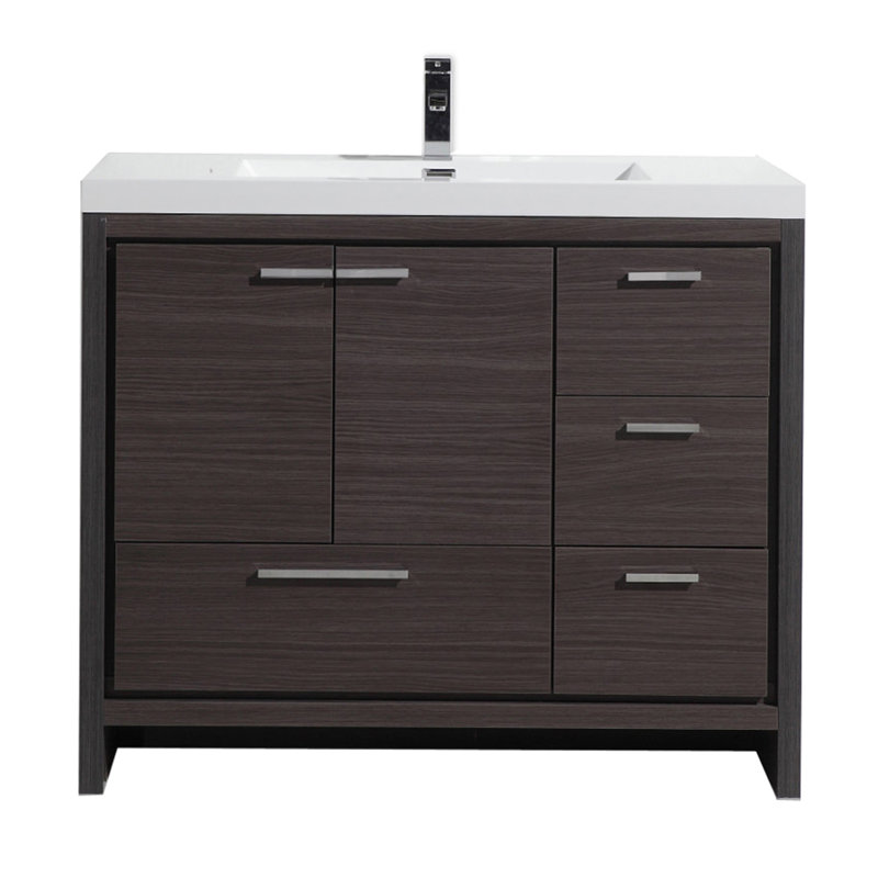 Lefebvre 42'' Single Bathroom Vanity with Poly Marble Top, Gray Oak