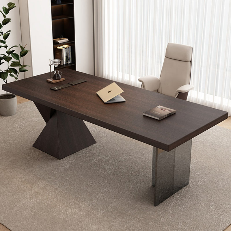 Bureau rectangulaire en bois manufacturé de couleur bois fumé + gris + acrylique, H 29,53 po x l 62,99 po x P 27,56 po