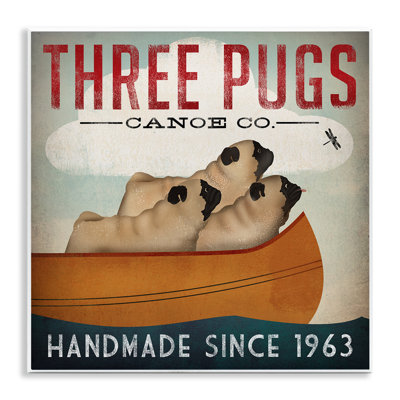 Three Pugs Canoe Vintage Company Sign by Ryan Fowler - Unframed Textual Art on MDF