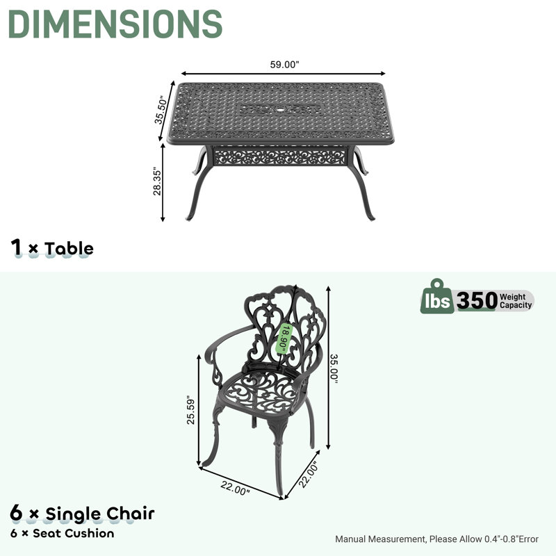 Tameia Patio Dining Set with , Off-White Cushions Included, 22.05'' D x 21.65'' W x 35.83'' H, 6