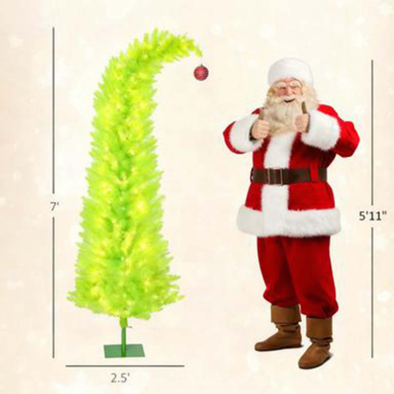Arbre de Noël fantaisiste, arbre de Noël au crayon avec boule rouge, base en métal, pré-éclairé avec 250 lumières DEL, 7'