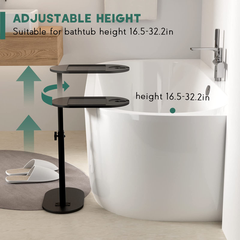 Black Bamboo Freestanding Adjustable Bath Tray Table