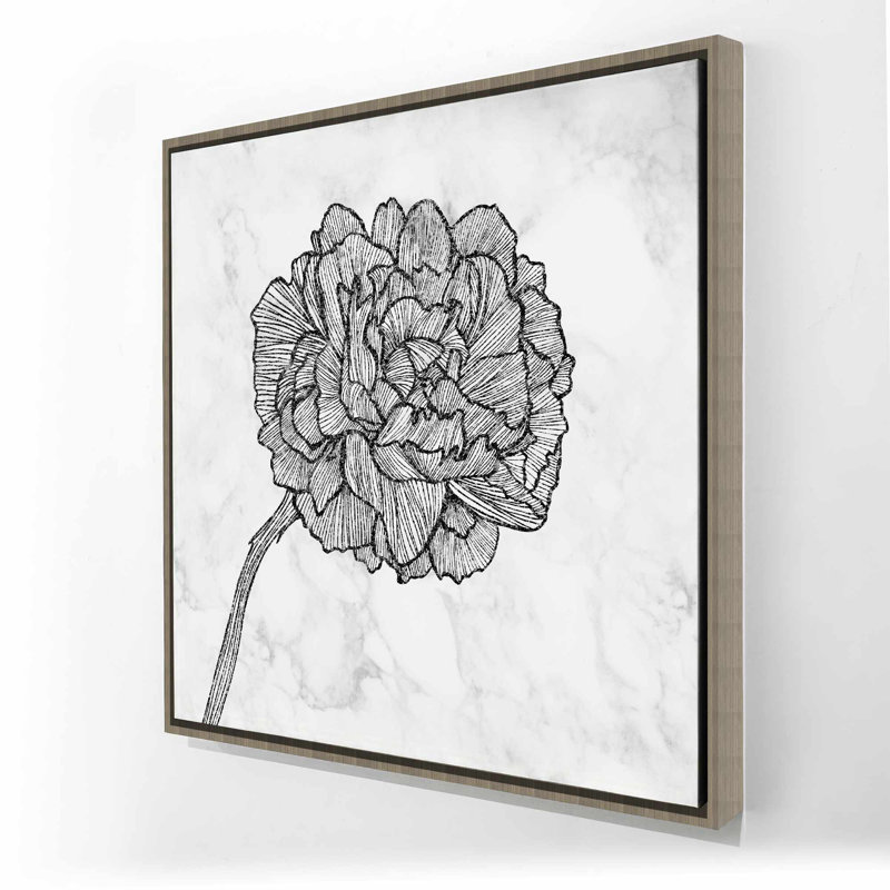 Décoration florale de pivoines vives - cadre blanc monochrome, Brun, Blanc / Gris / Noir