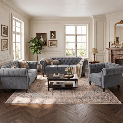 Kelso 3-Piece Velvet Living Room Set