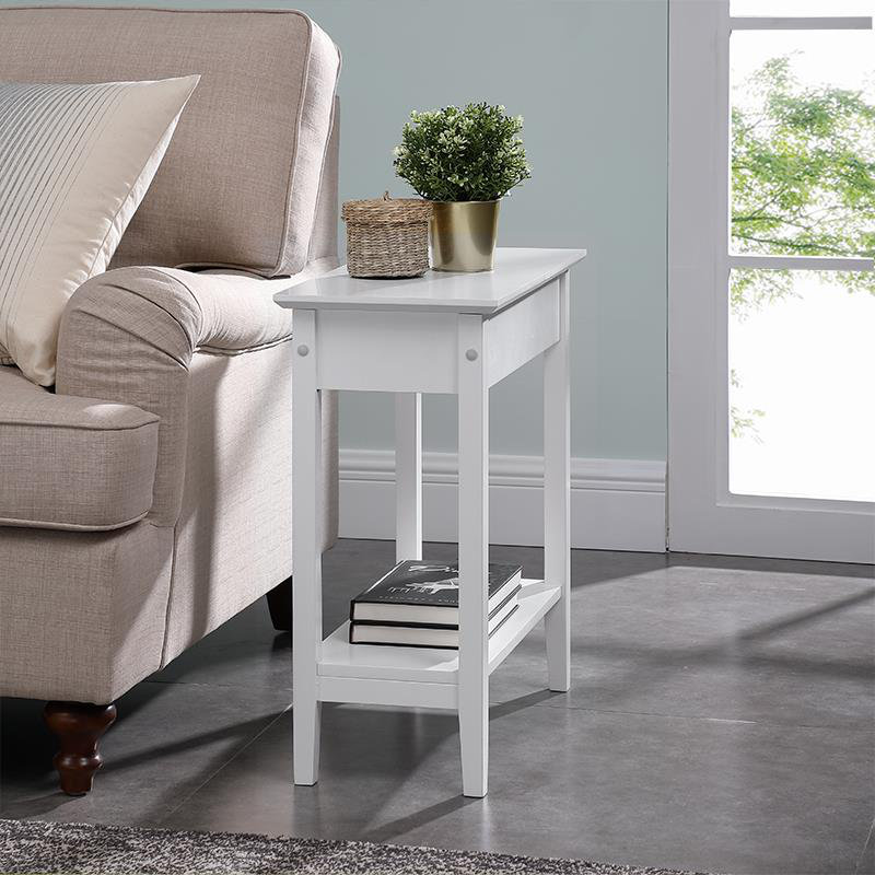 Galnares Narrow Side Table for Small Spaces, Stylish Slim End Table with Flip Top Storage & Open Shelf, Bedside Nightstand for Living Room, Bedroom, Apartment, Compact Sofa Side Table Organizer