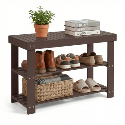 Étagère à chaussures à 3 niveaux en bois naturel avec siège, capacité de poids de 286 lb, tablettes à lattes à circulation d'air de 28 po pour le hall d'entrée et le couloir
