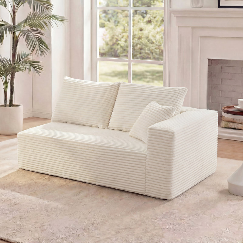 69.29" Modular Loveseat with Armrest, Upholstered Flannel 2 Seater Sectional Component with 3 Pillows, "Boneless" Cloud Sofa in a Box for Living Room Small Spaces