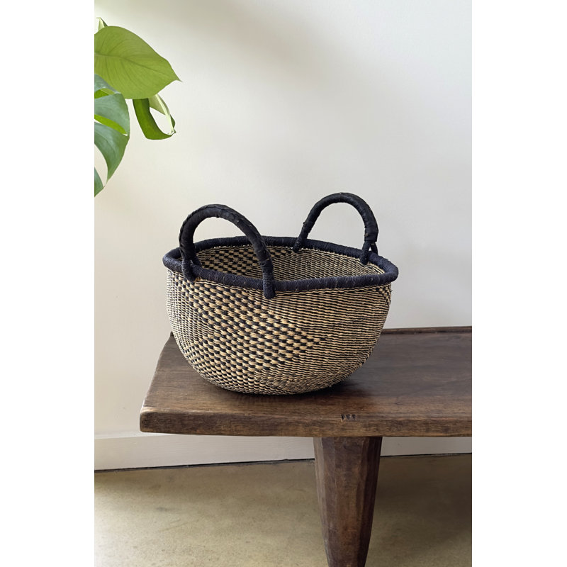 Handwoven & Checkerboard Bolga Basket - Round