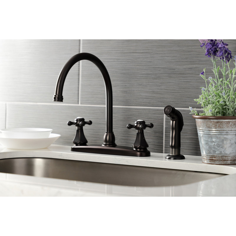 Kingston Brass Metropolitan Two-Handle 4-Hole 8" Centerset Kitchen Faucet with Side Sprayer, Oil Rubbed Bronze