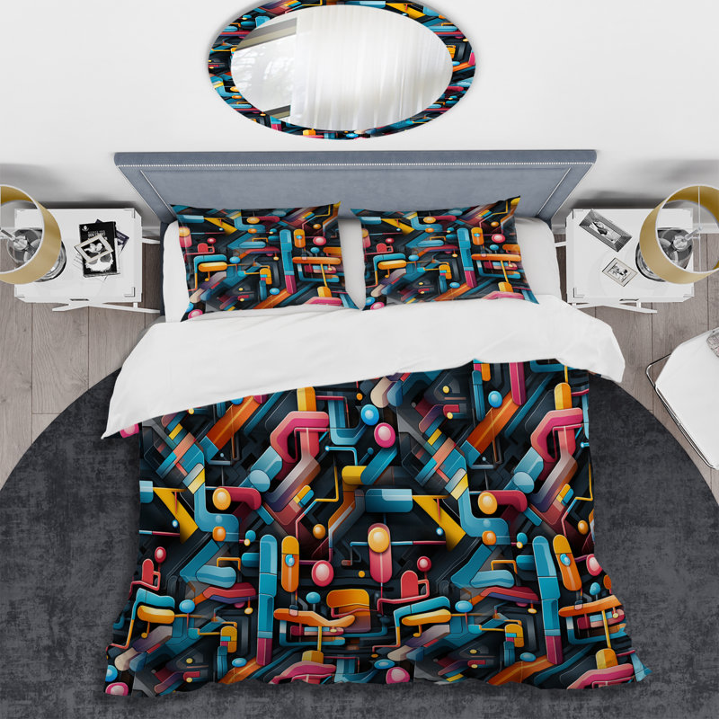 Colorful Futuristic Striped Pattern - Ensemble de housse de couette géométrique