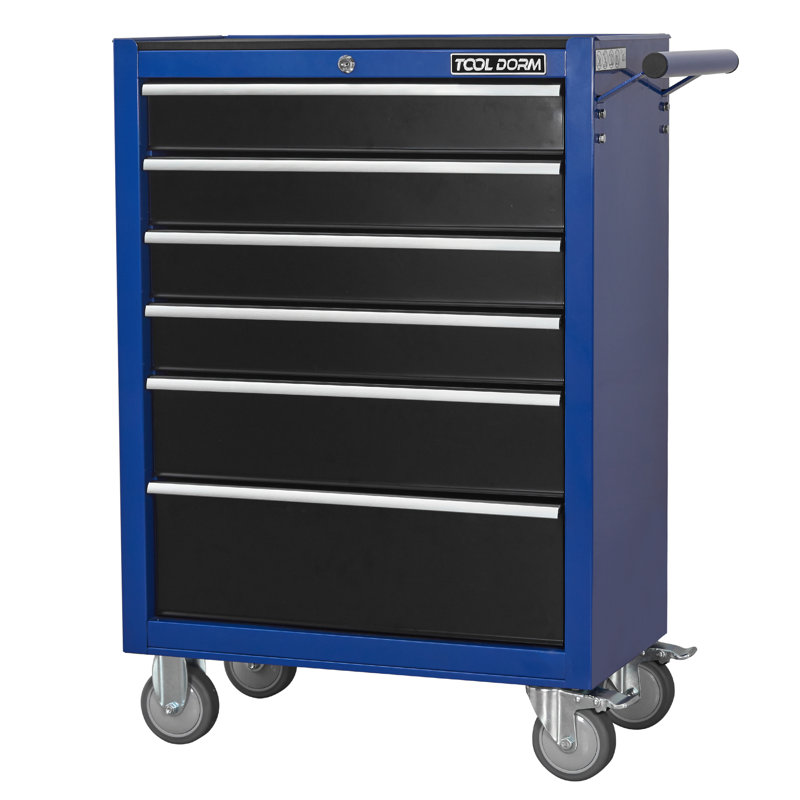 Black 6 Drawer Rolling Tool Cabinet, Large Capacity Metal Tool Box, With Wheels And Key Lock, Rolling Storage Tool Car, Suitable For Garage, Warehouse, Workshop