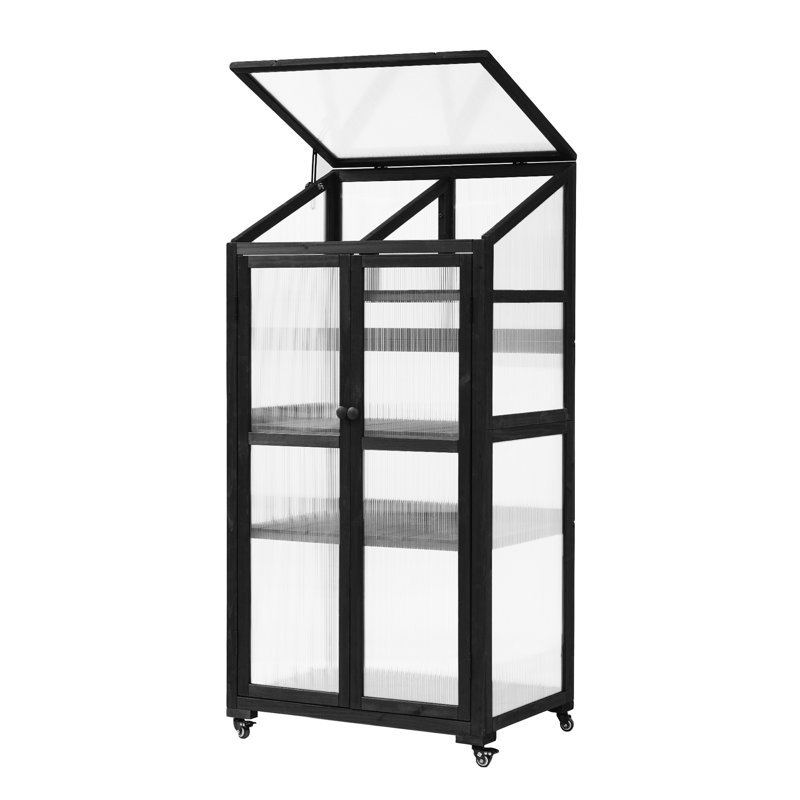 TOPMAX 62Inch Height Wood Large Greenhouse Balcony Portable Cold Frame With Wheels And Adjustable Shelves For Outdoor Indoor Use
