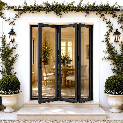 Porte d'extérieur pliante en aluminium noire l 96 po x H 80 po LoweSite