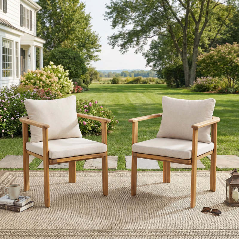 Chaise d'extérieur en bois d'acacia avec coussins Kaja