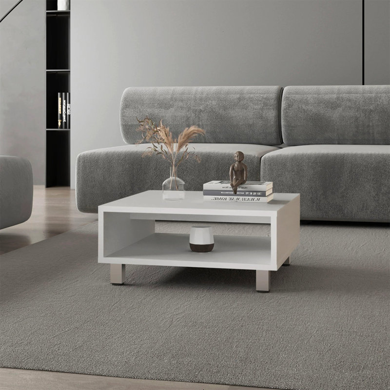 Coffee Table With Open Storage, White