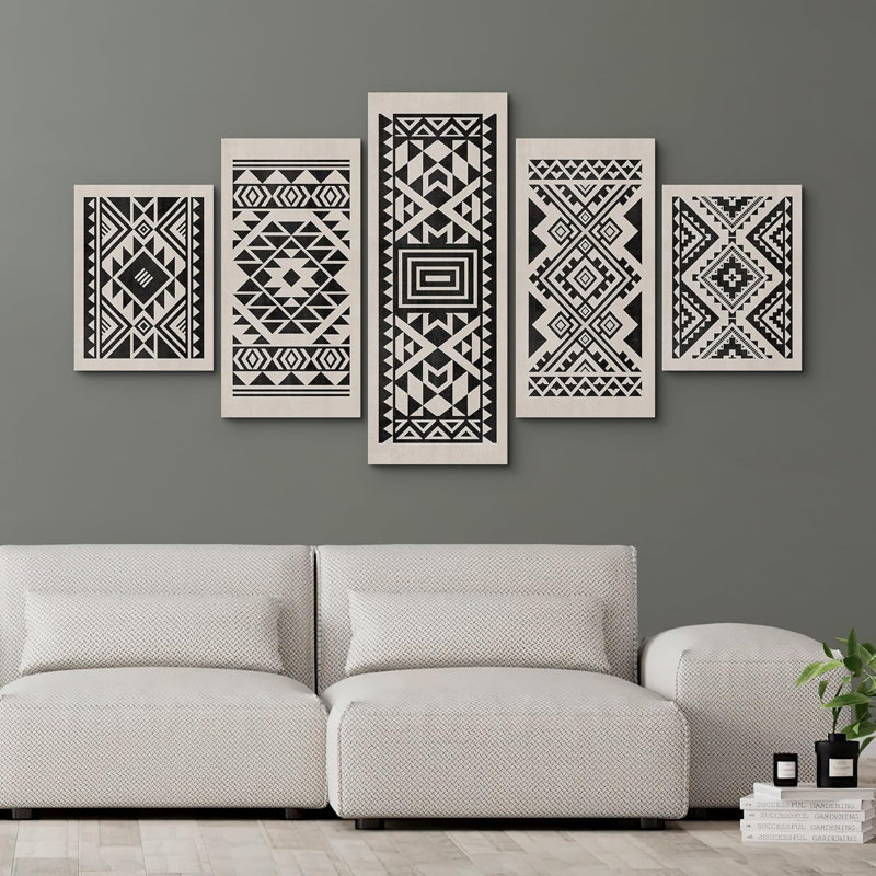 Motif bohémien noir, art moderne - reproduction d'art sur toile tendue