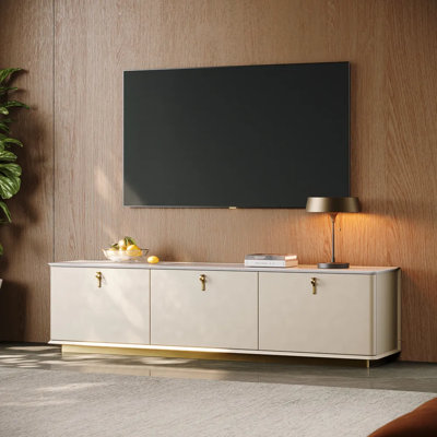 Meuble télé de luxe avec plateau en pierre frittée brillante