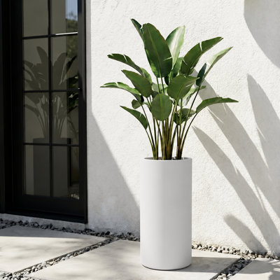  Petit pot à fleurs intérieur / extérieur gris clair en fibre de grès - P10 po x H19,5 po - ouverture 8,2 po