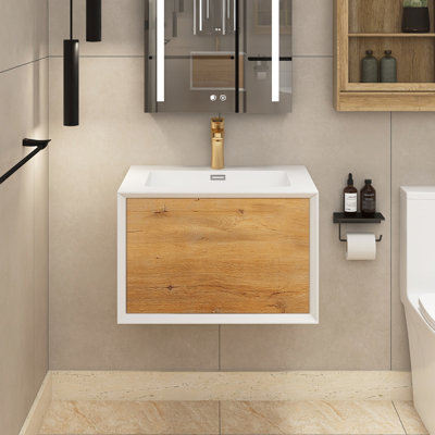 24 po X P 19 po P x 16 po Meuble-lavabo mural simple H en chêne avec plateau blanc uni