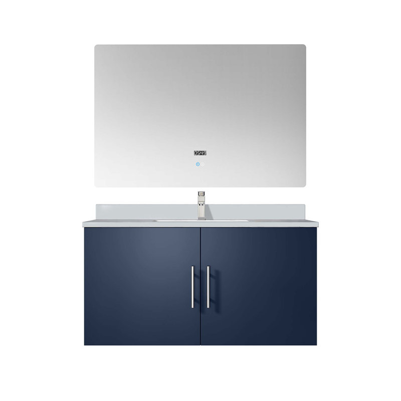 Ensemble de meuble-lavabo avec robinet et miroir DEL, Marine, Quartz blanc