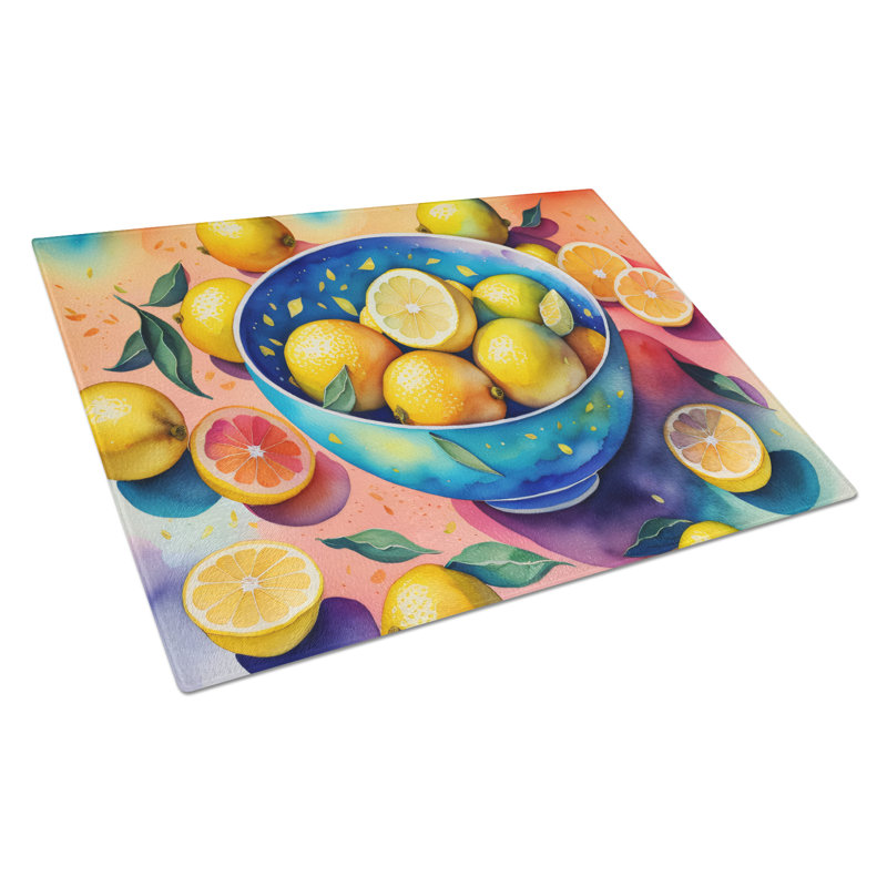 Grande planche à découper en verre avec citrons colorés
