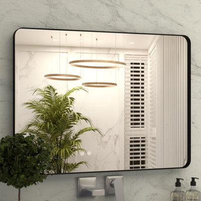 Miroir de salle de bain 22 po x 30 po avec cadre en métal noir - Miroir de meuble-lavabo mural noir mat - Verre trempé antirouille - Fixation horizontale ou verticale | Idée de cadeau