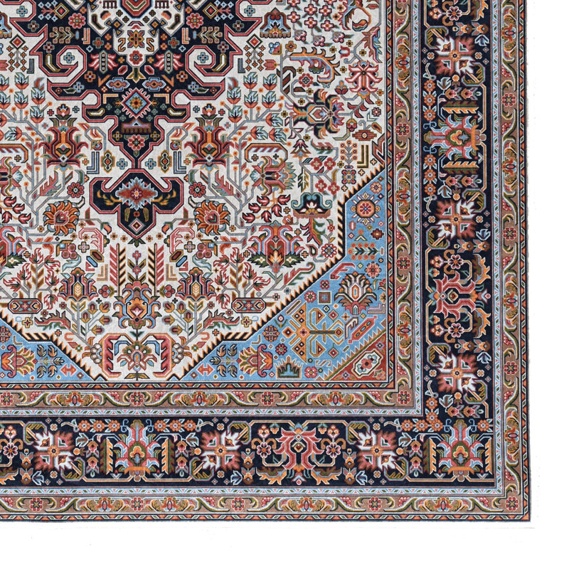 Emanuel Traditional Machine Woven Flatweave Blue and Navy Area Rug with Non Skid Backing , Rectangle 5' x 7'