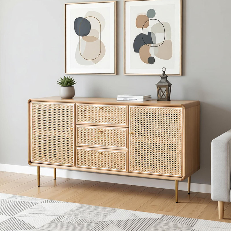 Buffet en rotin simple en bois massif, 30.71" H x 59.05" W x 17.71" D