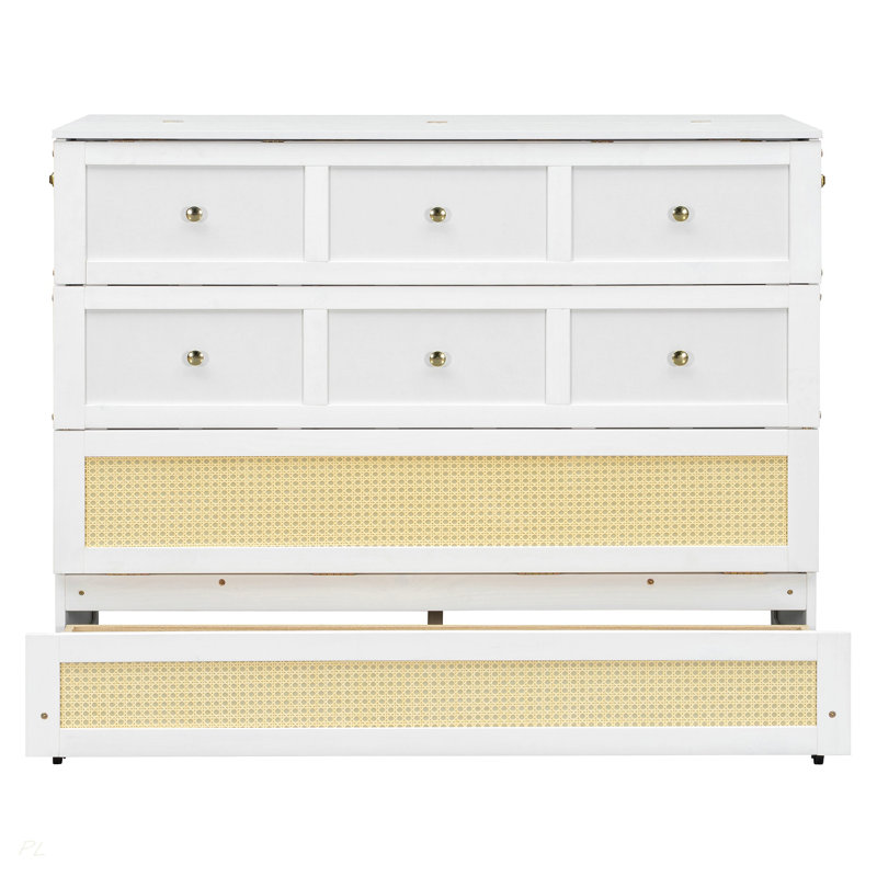Lit escamotable double avec grands tiroirs, White, Full / Double