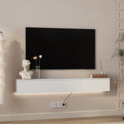 Meuble télé flottant fixé au mur avec 16 DEL de couleur, meuble télé moderne de 69 po, meuble télé flottant pour téléviseur 55 60 65 po