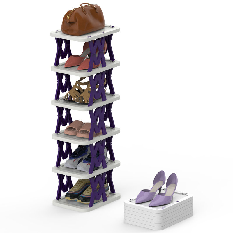 Range-chaussures pliable à 6 niveaux avec range-chaussures vertical étroit pour 6 paires de chaussures permettant d'économiser de l'espace sur pied