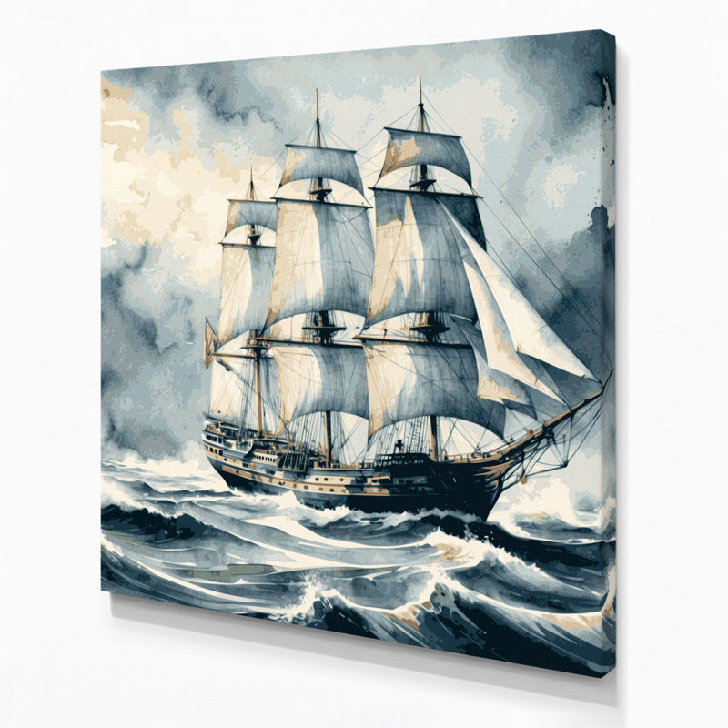 Nautique, grands voiliers, art mural sur toile brune, H 32 po x l 32 po