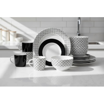 Waterside 16pc Geo Porcelain Dinner Set