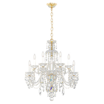 Sterling 12 Light 29in x 30in Two-Tier Chandelier in Gold with Clear Heritage Handcut Crystals