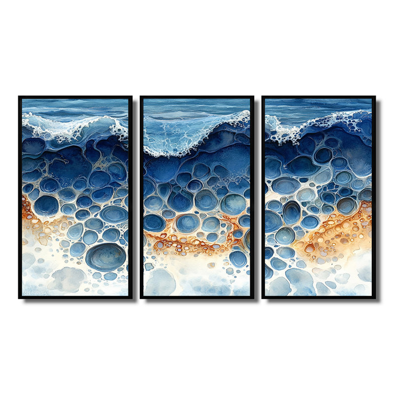 Ensemble de salon Coastal Reef dans des tons bleus et oranges - art mural corail, H 28 po x l 36 po x P 1 po