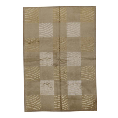 Tapis gris / brun en laine noué à la main de conception unique 5 pi 7 po x 8 pi 1 po