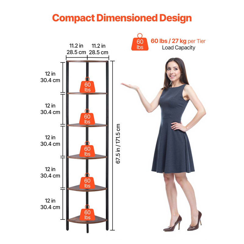 6 Tier Corner Shelf Tall Corner Stand with LED Light Narrow Display Rack