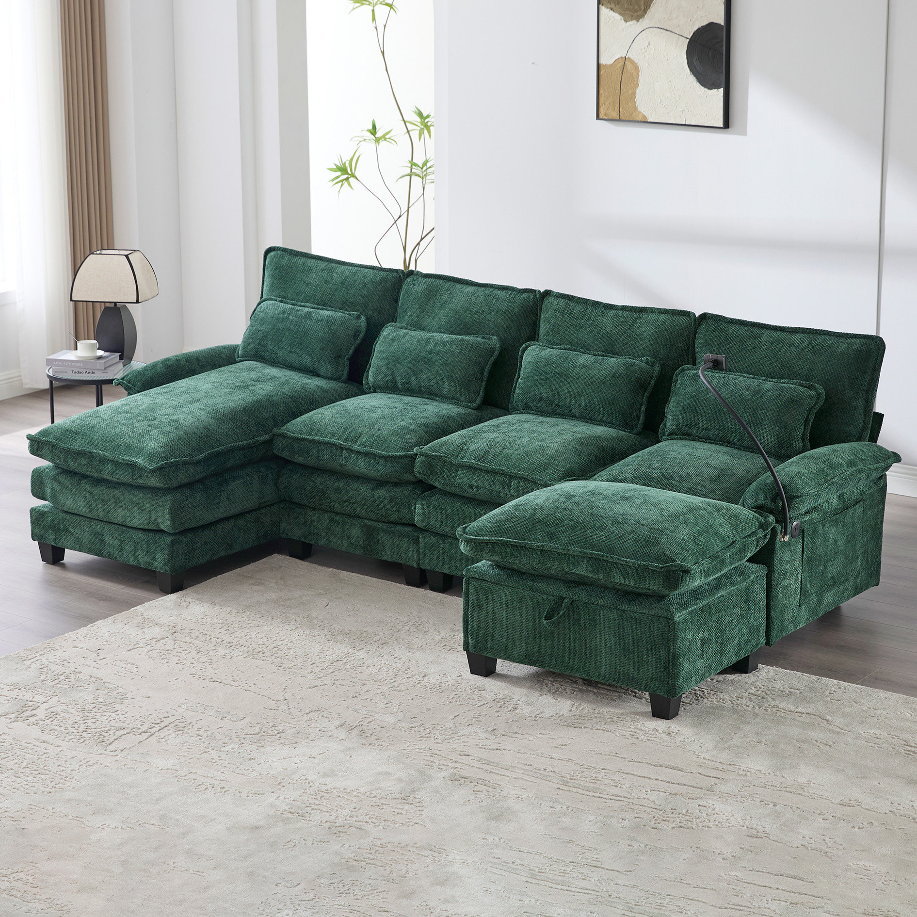 Latitude Run® Chenille 106" U Shape Sectional For Living Room - 4 Seat ...