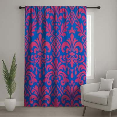 Rideaux de fenêtre en damas rose, bleu et damas - 1 panneau